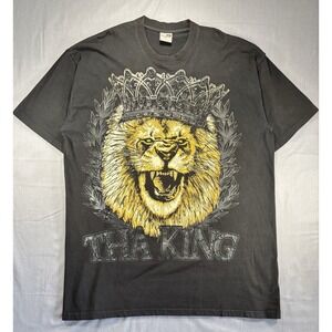 Vintage Y2K Club 21 T-Shirt Men's 3XL All Over Print Lion Crown Tha King Black